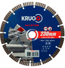 Диск алмазный Турбо сегментный KRUGO MASTER 230х2,6х25,4х10 мм 81072300270