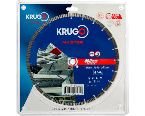 Диск алмазный Турбо сегментный KRUGO MASTER 400х3,2х25,4х10 мм 81074000274