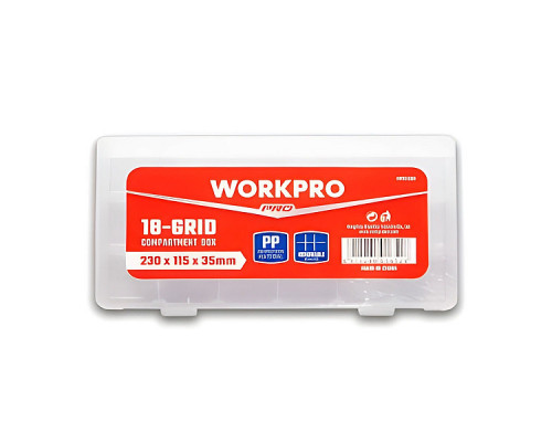 Органайзер для деталей, 18 ячеек, 232х127х35 мм Workpro WP283006