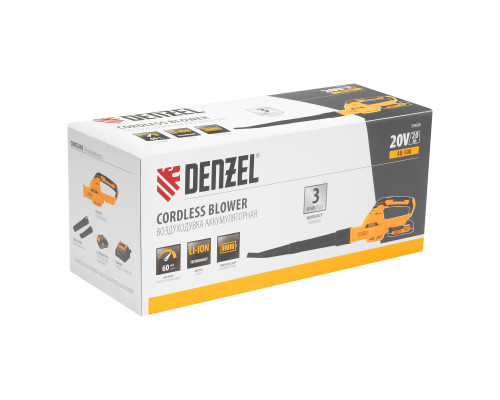 Воздуходувка аккумуляторная DENZEL AB-500, 60 м/с, 500 м3/ч, Li-Ion, 20 В 59608