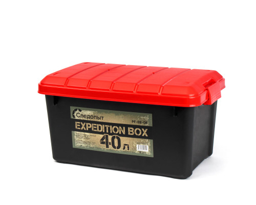 Ящик многофункциональный особопрочный СЛЕДОПЫТ Expedition Box, 40 л, 600х360х320 мм, черный/красный PF-EB-08