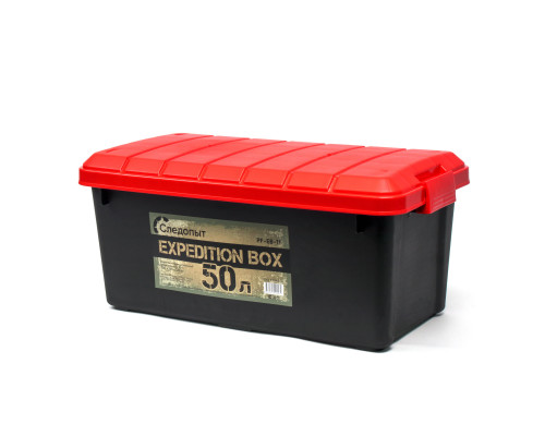 Ящик многофункциональный особопрочный СЛЕДОПЫТ Expedition Box, 50 л, 700х360х320 мм, черный/красный PF-EB-11