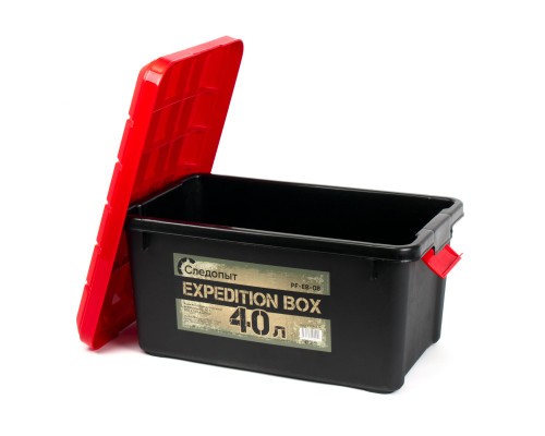 Ящик многофункциональный особопрочный СЛЕДОПЫТ Expedition Box, 40 л, 600х360х320 мм, черный/красный PF-EB-08