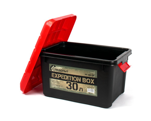 Ящик многофункциональный особопрочный СЛЕДОПЫТ Expedition Box, 30 л, 500х360х320 мм, черный/красный PF-EB-05