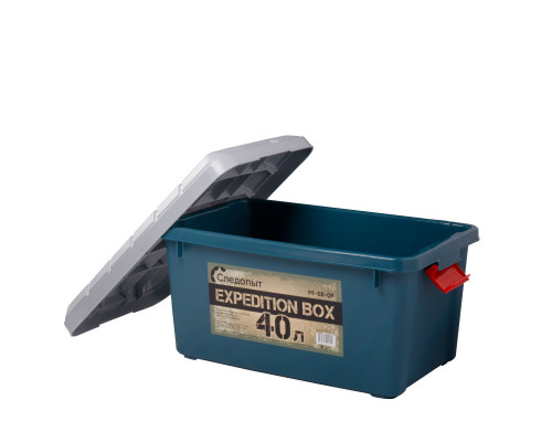 Ящик многофункциональный особопрочный СЛЕДОПЫТ Expedition Box, 40 л, 600х360х320 мм, зеленый/серый PF-EB-09