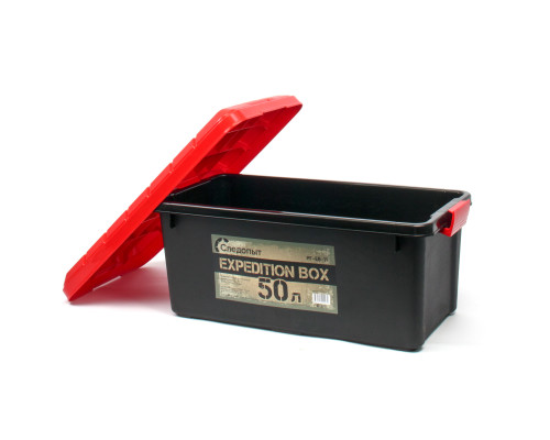 Ящик многофункциональный особопрочный СЛЕДОПЫТ Expedition Box, 50 л, 700х360х320 мм, черный/красный PF-EB-11