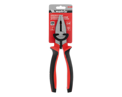 Плоскогубцы комбинированные MATRIX 200 мм, хром-ванадий, двухкомпонентные рукоятки 17092