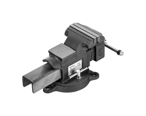 Тиски слесарные BVH-125, 125 мм, поворотные, стальная направляющая, с наковальней Denzel 18684