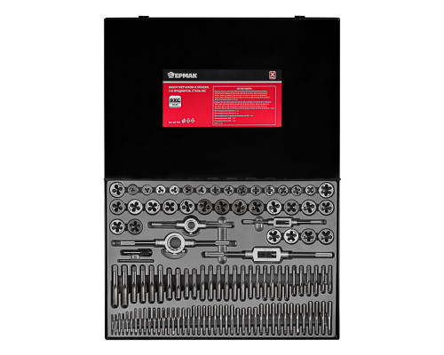 Набор метчиков и плашек ЕРМАК 110 предметов, сталь 9ХС 637-003