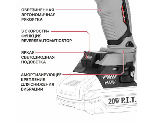 Гайковерт IMPACT аккумуляторный бесщеточный P.I.T. PIW20H-600A SOLO