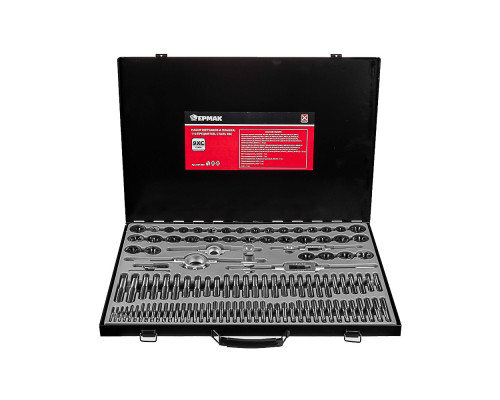 Набор метчиков и плашек ЕРМАК 110 предметов, сталь 9ХС 637-003