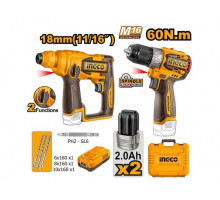 Набор аккумуляторного инструмента 16В INGCO INDUSTRIAL 2 шт шуруповерт 60 Нм + перфоратор 1,5 Дж 2 Акб х 2Ач+зу COSLI241295