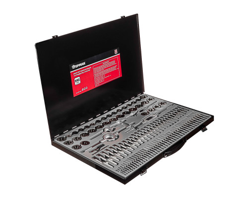 Набор метчиков и плашек ЕРМАК 110 предметов, сталь 9ХС 637-003