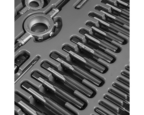 Набор метчиков и плашек ЕРМАК 110 предметов, сталь 9ХС 637-003