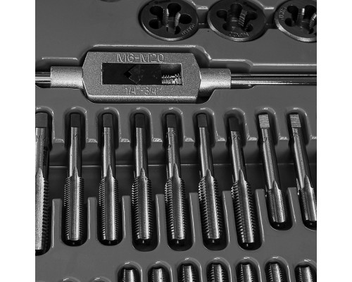 Набор метчиков и плашек ЕРМАК 110 предметов, сталь 9ХС 637-003