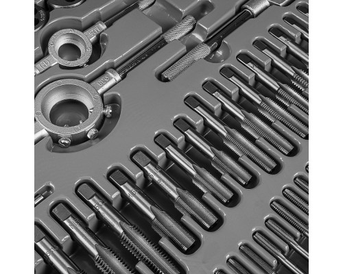 Набор метчиков и плашек ЕРМАК 110 предметов, сталь 9ХС 637-003