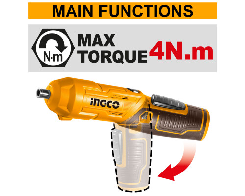Аккумуляторная отвертка INGCO 4 В 4 Нм 1/4" CSDLI04425