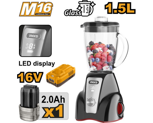 Аккумуляторный стационарный блендер 16В, 1,5 л INGCO CJB052K