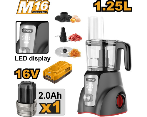 Аккумуляторный кухонный комбайн 16 В, 1,25 л INGCO CFP027K
