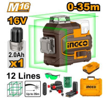 Аккумуляторный лазерный уровень 16В, 3D, 1хАКБ 2Ач и ЗУ INGCO INDUSTRIAL HLL301201