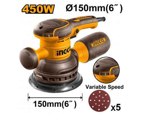 Эксцентриковая шлифовальная машина 450 Вт 150мм INGCO INDUSTRIAL RS4516