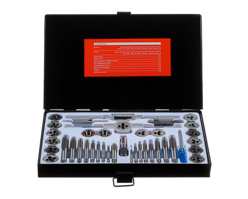 Набор метчиков и плашек ЕРМАК 40 предметов в металлическом кейсе 637-005