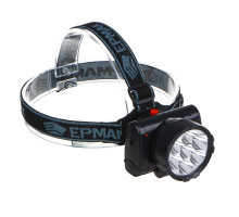 Фонарик налобный аккумуляторный ЕРМАК 7 ярких LED, шнур 220 В, 8х7 см 328-048