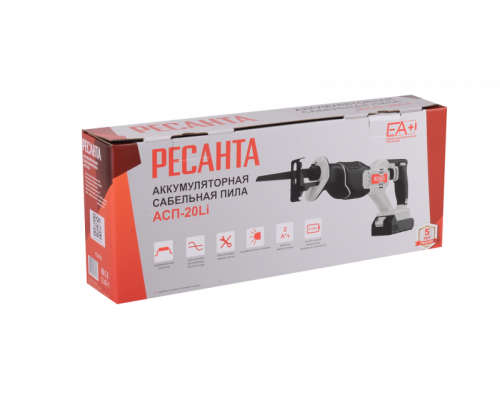 Сабельная пила аккумуляторная Ресанта АСП-20Li (в комплекте 1 АКБ и ЗУ) ЕА+ 75/25/2