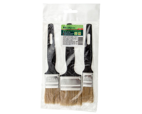 Набор флейцевых кистей СИБРТЕХ 3шт., натуральная щетина, пластиковая ручка 82507