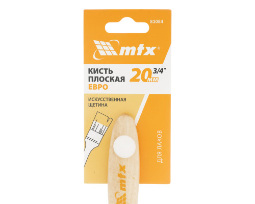 Кисть плоская для лаков MTX евро, 3/4", искусственная щетина, деревянная ручка 83084