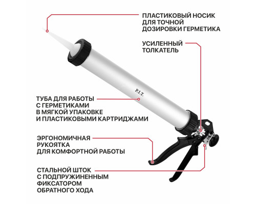 Пистолет для герметика закрытый P.I.T. 600 мл HCAG03-0400