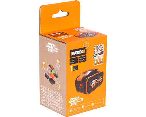 Аккумулятор WORX 20В 5,0 Ач WA3645 Аккумулятор WORX 20В 5,0 Ач WA3645