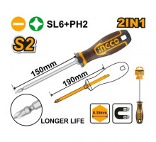 Отвертка двухсторонняя INGCO PH2+SL6 150 мм AKISD26150