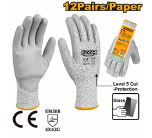 Перчатки полиуретановые для защиты от порезов XL SUPER INGCO INDUSTRIAL HGCG02-XL
