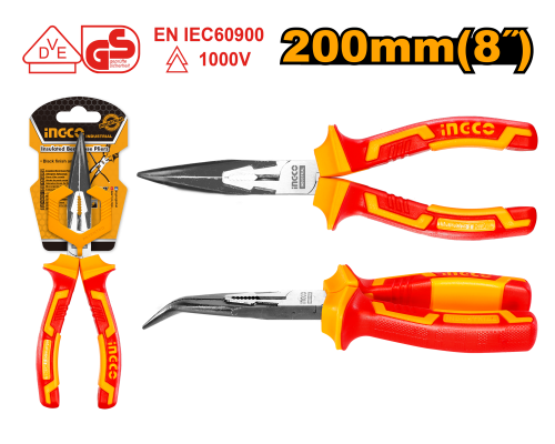 Тонкогубцы диэлектрические изогнутые INGCO INDUSTRIAL 200 мм HIBNP28208