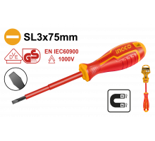 Отвертка диэлектрическая плоская INGCO INDUSTRIAL SL3x75 мм HISD813075