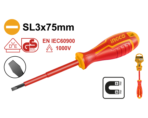 Отвертка диэлектрическая плоская INGCO INDUSTRIAL SL3x75 мм HISD813075 Отвертка диэлектрическая плоская INGCO INDUSTRIAL SL3x75 мм HISD813075