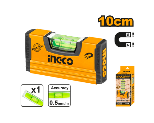 Строительный алюминиевый уровень мини INGCO INDUSTRIAL 100 мм HMSL03101