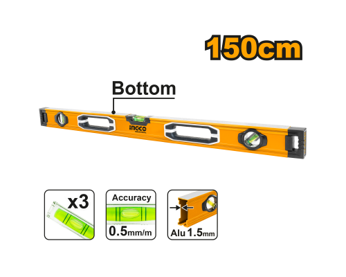 Строительный алюминиевый уровень INGCO INDUSTRIAL 150 см HSL08150