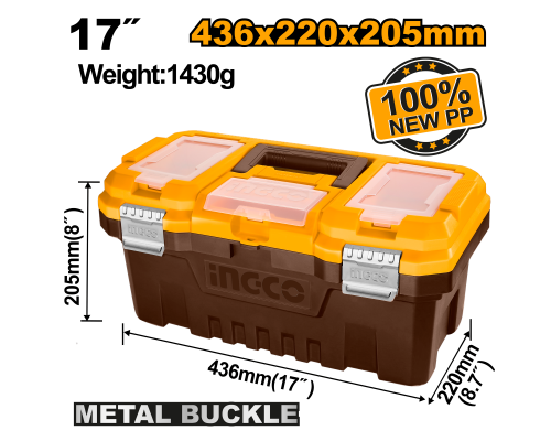 Ящик для инструментов пластиковый INGCO 436x220x205 мм PBX1702 Ящик для инструментов пластиковый INGCO 436x220x205 мм PBX1702