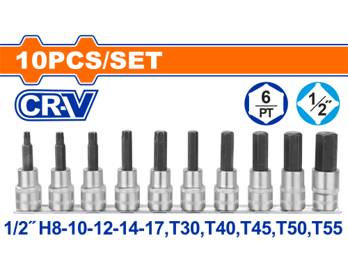 Набор головок HEX и TORX внешний WADFOW 1/2" H8- H17, T30-T55 WST1412