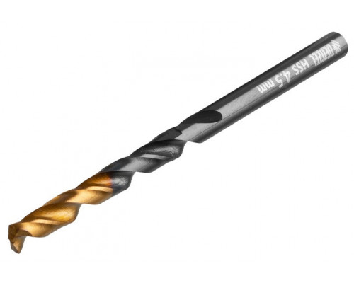 Сверло по металлу, 4,5 мм, HSS-Tin, Golden Tip, 10 шт. DENZEL 717211