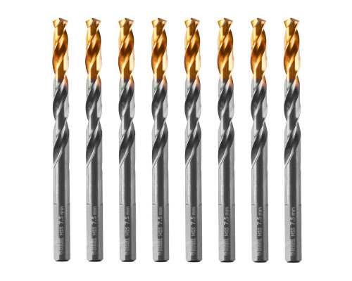 Сверло по металлу, 7,5 мм, HSS-Tin, Golden Tip, 8 шт. DENZEL 717218