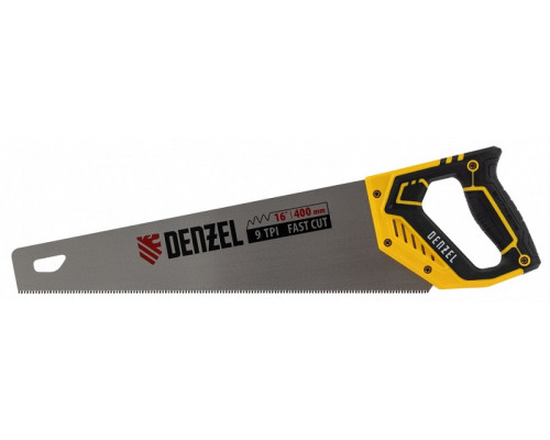 Ножовка по дереву Denzel, 400 мм, 9 TPI, зуб 3D, двухкомпонентная рукоятка 24145