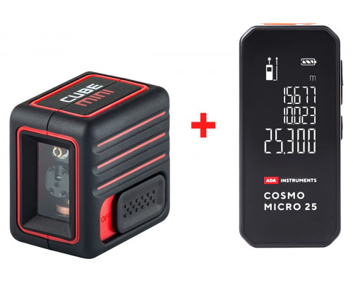 Лазерный уровень ADA CUBE MINI Basic Edition + Измеритель длины ADA Cosmo MICRO 25 A00690