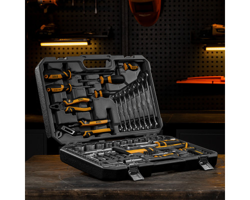Набор инструментов, 1/2", 1/4", CrV, S2, пластиковый кейс, 84 предмета Denzel 15802