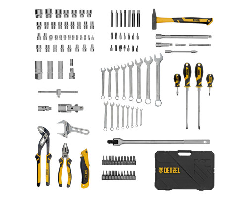 Набор инструментов, 1/2", 1/4", CrV, S2, пластиковый кейс, 122 предмета Denzel 15804