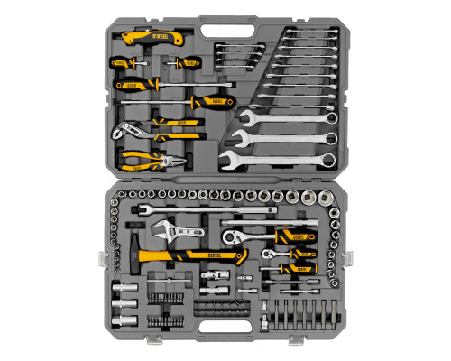 Набор инструментов, 1/2", 1/4", CrV, S2, пластиковый кейс, 122 предмета Denzel 15804