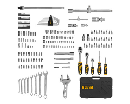 Набор инструментов, 1/2", 1/4", 3/8", CrV, S2, пластиковый кейс, 216 предметов Denzel 15807