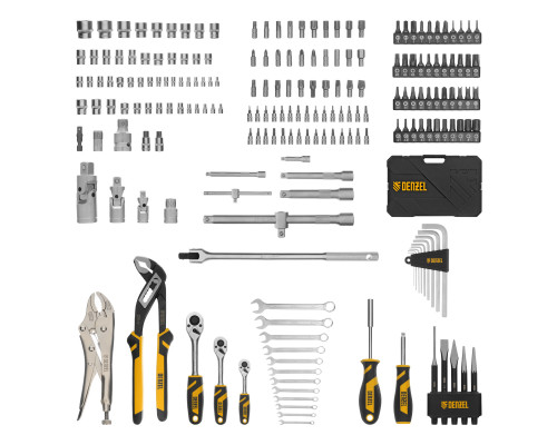 Набор инструментов, 1/2", 3/8", 1/4", CrV, S2, пластиковый кейс, 232 предмета Denzel 15808